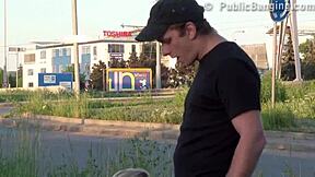 Pretty blonde participates in street public group sex gangbang orgy part 3