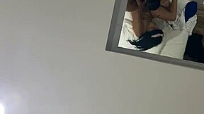 In the hotel, brunette teen with big tits gets horny sex with monster cock.