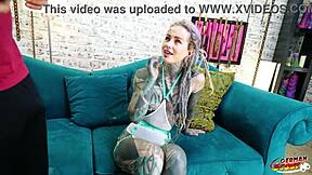 Anuskatzz with split tongue tattoo gets rough anal quickie in casting.