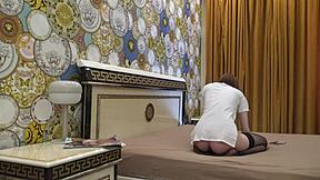 hot tight pussy skinny redhead braless and no panties on the bed gets bored and ignored in black stockings