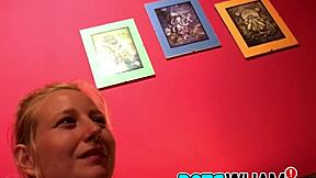 Young dude licks shaved blonde's tiny pussy in POV