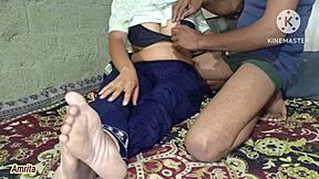 step sister and step brother sneak into bathroom for anal play.