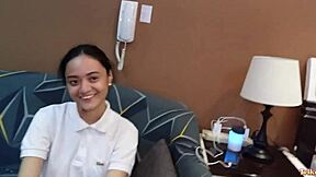 In Trikepatrol, the skinny pale Pinay teen performs oral on the big cock before riding it hard until cum