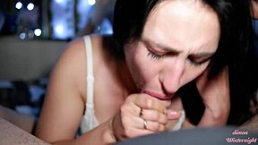 this married teen with brown eyes and long hair sucks and fucks me to cum on the bed at the wedding.