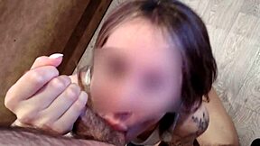 Cute babe gives juicy blowjob