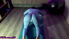 European girl stretches her strained butt after yoga with anal fisting and machine toys.