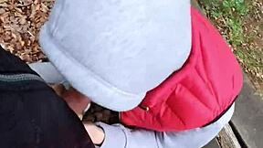 Risky quickie fucking teen bent over outdoors!