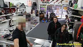 Slut Caught Stealing Sucks & Fucks Shop Owner with Monster Cock Backstage