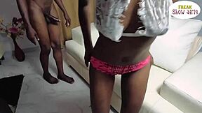 Is This Slim Ebony Babe Ready For Rough Threesome?