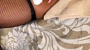 Nasty ebony nympho Barbie Charlie plays with her wet pink pussy using a dildo until she squirts.