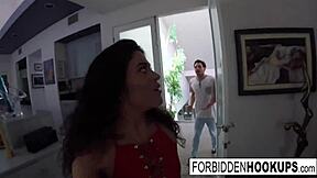 cute teen enjoys hotel time with girlfriend and milf