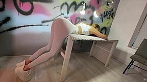 sporty virgin teen 18+ farts in leggings, strips for camera