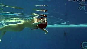 watch lina mercury strip in red lingerie underwater in the pool