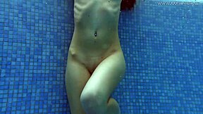 watch lina mercury strip in red lingerie underwater in the pool