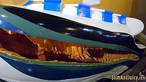 A blonde teen with a big ass rides in a cage