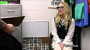 Geeky Blonde Stripped and Banged by Mall Cop