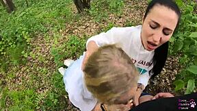 outdoor amateur threesome blowjob... oops, swallowed it!