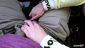 Dirty bitch pick up by old guy and give him a nyon handjob to thanks him in car while driving