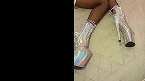 i love this silver and fishnet pantyhose on her big ass