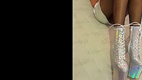 i love this silver and fishnet pantyhose on her big ass