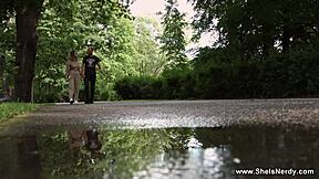 She is nerdy busty teen 18+ Amalia Davis in glasses fucking with facial cumshot bent over lick doggystyle shaved pussy big tits european blowjob