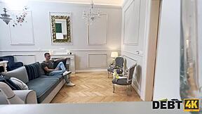 Petite brunette in STOCKINGS gets BANGED bilingually.