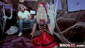 Red riding hoe ditches costume for a rough ride with the wolf