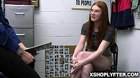 redhead jane rogers flirts out of shoplifting with stud guard billy boston using her cute charm. Her innocent look hides a slutty blowjob skill!
