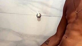 feeling the passion in the bathroom with a brunette's big ass, ending with cum on her face