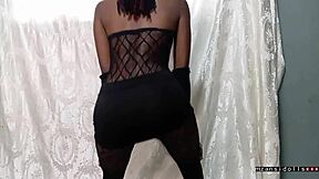 18-Year-Old Ebony Slut Fucked With Vibrator Under Skirt.