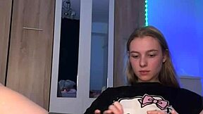 Teen Fingers Pink Pussy Using Big Dildo.