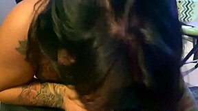 Alice Fire in lingerie gives Asian blowjob to big cock.