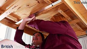 Two college students drain cock covering uniforms in cum