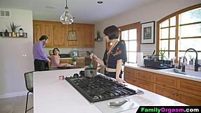 Old Man Fucks Daring Strip Daughter And Wife While She Cooks Spaghetti