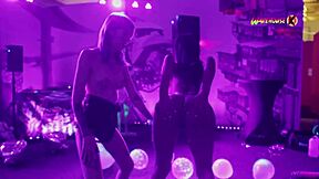 Neon party turns wild as Latina emo teen screams during tight pussy fucking.