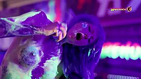 Neon party turns wild as Latina emo teen screams during tight pussy fucking.