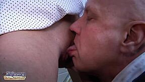 Young Blonde Sucks Grandpa Off and Swallows Cum After Hot Session