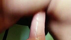 Chubby teen sister-in-law masturbates with thick dildo, then I join in bold assfucking.