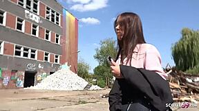 German scout meets petite teen Natascha for first time