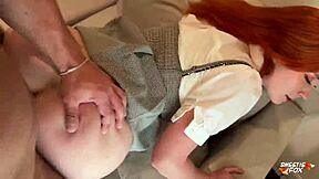 Passionate fucking with redhead student culminates in cum on face – tempting!