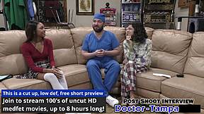 dr. tampa performs an entrance physical on solana, spreading her shaved pussy.