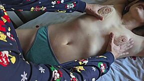 Cumshot On Stepsister's Belly While Rubbing Her Tight Pussy