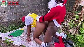 on new year's, african santa hooks up with his friend's stepdaughter in the bush for some hardcore fun