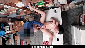 young thief confronted by lp officer at work, forced to blowjob and fuck