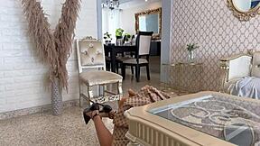 Milf Stepmom Gets STUCK Under Table And FUCKED By Horny Stepson With Creampie