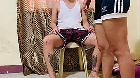 Teen wife says, Fuck me, husband's boss, in POV with dirty talk.