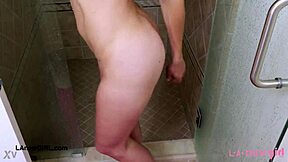 Did the elegant brunette take a relaxing shower?