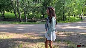 my friend controls my orgasms in public garden with vibrator, moaning in miniskirt