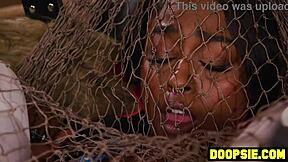 What?! Big Ass Ebony Thief Caught and Punished by Two Huge Dick Trannies!