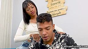 latinas back rub rewarded with a massive dick for riding and gagging